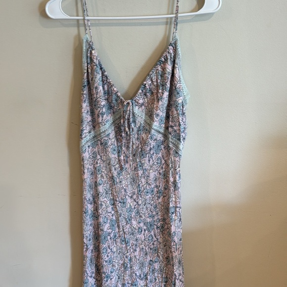 Free People Intimately All I Ever Wanted Maxi Floral Pink Blue Slit Dress large - Picture 7 of 10